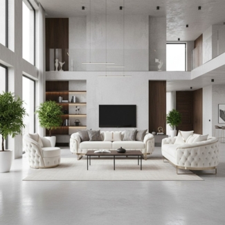 Palms-Store Sofa -Set MIRA mit Knopfheftung in 5 edlen Farbvarianten, 3-Sitzer + 3-Sitzer + Sessel