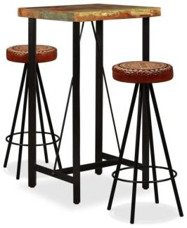 vidaXL 3-tlg. Bar-Set Altholz Massiv, Echtleder und Canvas 275141