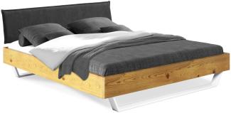 Möbel-Eins CURBY Kufenbett mit Polster-Kopfteil, Material Massivholz, rustikale Altholzoptik, Fichte, Kufen Weiß natur 200x200 cm Stoff Anthrazit