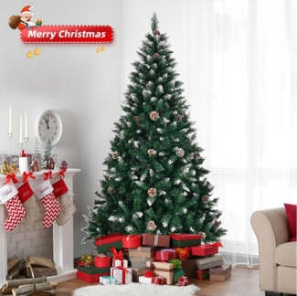 VINGLI Künstlicher Weihnachtsbaum Tannenbaum Künstlich 150/180cm, Nordmanntanne, mit 700/900 Zweigspitzen, Beschneite Optik mit Tannenzapfen