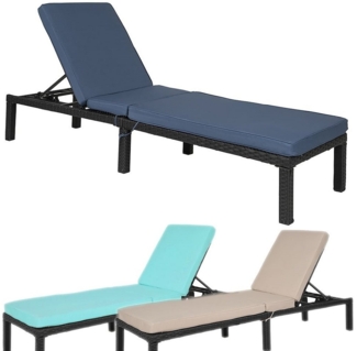 Sonnenliege Polyrattan Gartenliege Auflage Grau Relaxliege Strandliege Loungeliege Rattanliege Terrassenliege Balkonliege Polsterauflage