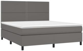 vidaXL Boxspringbett mit Matratze und LED-Beleuchtung, Kunstleder grau, 180 x 200 cm