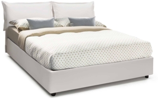 Dmora Doppelbett Amalta, Bettkasten mit Kunstlederbezug, 100 % Made in Italy, Öffnung vorne, inklusive Matratze 160 x 200 cm, Weiß