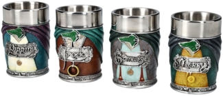 Figuren Shop GmbH Becher Schnapsbecher Herr der Ringe - 4 Hobbits Set - Becher Film Merchandise, Kunststein (Polyresin), Edelstahl