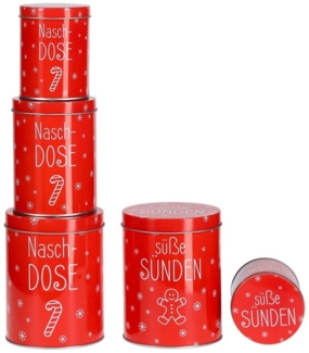 Spetebo Keksdose Gebäckdose Weihnachten 6 Stück (2x3er), Metall, (Komplett-Set, 6-tlg, 2x3er Set), Motiv Süße Sünden und Naschdose (je Motiv 1 Set)