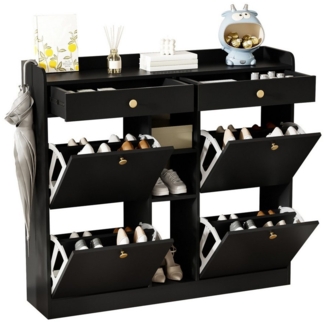 OKWISH Schuhschrank für Flure und Eingangsbereiche (Schuhbank, Schuhregal, Schuhkommode, 1-St, mit 4 Klapptüren, 2 Schubladen, 3 offenen Fächern) 110 x 26 x 100 cm