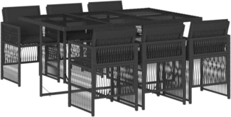 vidaXL Garten Essgruppe 7tlg. Schwarz Poly Rattan, Tisch Glasplatte, 6 Stühle