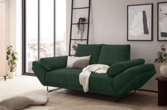 DOMO. collection Sofa 700 001, 2-Sitzer mit Federkernpolsterung und Schlaffunktion, verstellbare Armlehnen, 2er Couch, Polstergarnitur, 210 x 97 x 95 cm (BxTxH), dunkelgrün