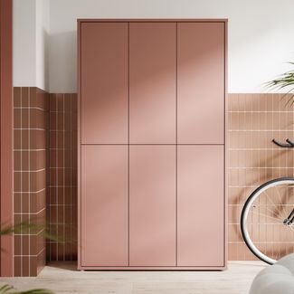 Forte ALICE SPRINGS Schuhschrank 100 110, moderner Schrank mit 6 Türen, 15 Einlegeböden, Holzwerkstoff, Terrakotta, 109,2 cm breit x 191,9 cm hoch x 34,9 cm tief