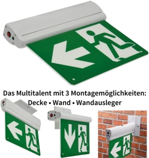 LED Fluchtwegleuchte "NL-8 Multi"Erkennungsw. 25m, IP20, Decken+Wandmont.