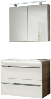 Fackelmann LUXOR Badmöbel Set 3-teilig 80 cm, Braun/Weiß + LED-Spiegelschrank