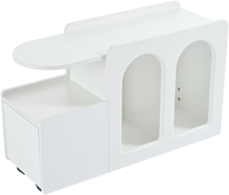 Wei?er Beistellschrank mit Rollen, vielseitiger Aufbewahrungswagen fr Wohnzimmer, Esszimmer und Schlafzimmer, 82 cm breit, schlichtes Bogendesign, im Creamy-Style