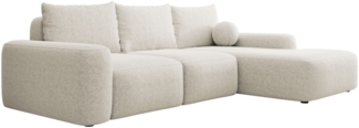 Selsey 'Carnos' Ecksofa mit Schlaffunktion, Ballkissen, Chenillebezug, Creme, rechtsseitig