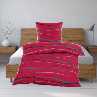 Casa Colori Bettwäsche Biber Bettwäsche 135x200 cm Rot mit Wellenmuster, Biber, 2 teilig, Weich, warm & farbintensiv – ideal für Winterabende