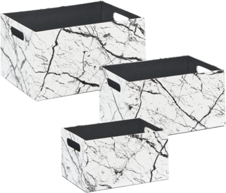 Aufbewahrungskorb Kunstleder Marmor Optik weiß schwarz 3er Set LARSA