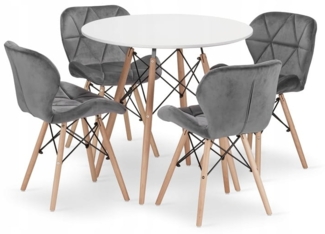 Valora Essgruppe | KOVA runder Tisch, 80 cm, weiß + 4 WAKO Stühle, grau