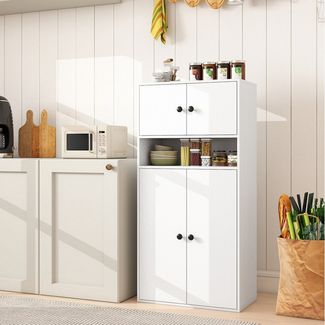 COSTWAY Bücherregal, Freistehender Vitrinenschrank mit 2 Anti-Kipp-Sicherungen