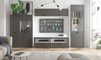 Wohnwand ""Modena"" Anbauwand 3-teilig weiß MDF graphit matt