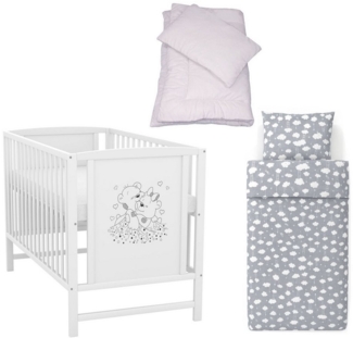 Baby-Delux Komplettbett Babybett Mia Komplettset, 7-tlg, Kinderbett 60x120 cm weiß, Bettset verschiedene Designs