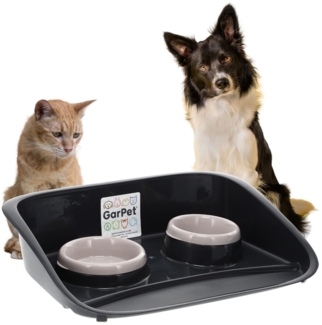 GarPet Futterstation Futterstation Hund 2 Näpfe Futterbar erhöhter Rückwand Spritzschutz