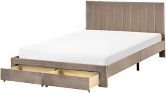 Bett mit Schubladen Samtstoff LONZAC 140 x 200 cm Taupe