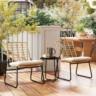 Bistro Set 3-teilig Polyrattan stapelbare Stühle mit Kissen Tisch Terrasse Balkon Garten