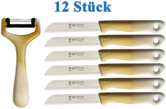SMI Schälmesser SMI 12-tlg Solingen Schälmesser Sparschäler Gemüsemesser Obstmesser, Küchenmesser Wellenschliff - Gold-Weiß
