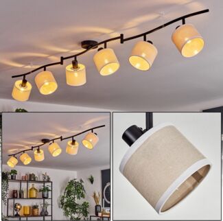 hofstein Deckenleuchte Deckenlampe aus Metall/Stoff in Schwarz/Beige/Weiß, ohne Leuchtmittel, verstellbare Leuchte im Retro/Vintage-Design (Schirme 12 cm), 6 x E14
