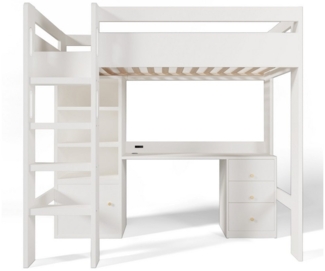 MC Star Kinderbett Hochbett mit USB-C Schreibtisch, Kleiderschrank und Aktenschrank (Jugendbett Einzelbett mit Treppe und Lattenrost, Stauraum,90×200, Ohne Matratze)