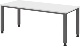 bümö manuell höhenverstellbarer Schreibtisch 180x80 cm in weiß, Metall-Gestell: Graphit - PC Tisch höhenverstellbar & belastbar bis 140 kg, Büro- und Computertisch groß, QS-19-W-G