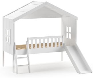 Hausbett mit Rutsche Kathye 213x192x202 Massivholz+MDF Weiß