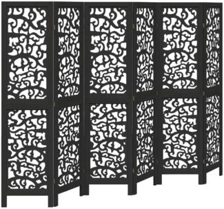 vidaXL 6-tlg. Paravent Schwarz Massivholz Paulownia 358761