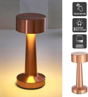 HAC24 LED Nachttischlampe 2x Metall Akku Tischleuchte Kupfer Schreibtischlampe Tischlampe, LED fest integriert, Warmweiß, Kaltweiß, Neutralweiß, mit Touchfunktion 3 Weisstöne Aufladbar Dimmbar