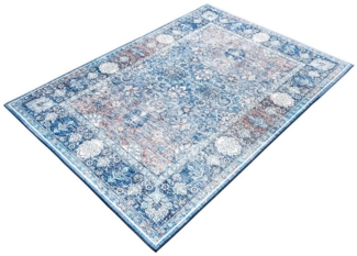 riess-ambiente Designteppich HERITAGE 230x160 cm blau beige rot · orientalischer Kurzflor-Teppich, rechteckig, Höhe: 8 mm, Wohnzimmer · Fußbodenheizung-geeignet · Indoor · Flachgewebe