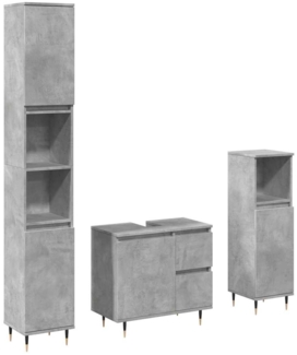 vidaXL 3-tlg. Badmöbel-Set Betongrau Holzwerkstoff 3324955