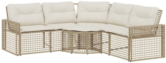 vidaXL Gartensofa in L-Form mit Kissen und Fußbank Beige Poly Rattan 365896