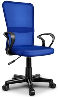 Tresko Schreibtischstuhl mit Armlehnen & Kunststoff-Leichtlaufrollen, stufenlos höhenverstellbar, blau