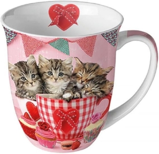 Ambiente Luxury Paper Products Becher Porzellan, Kätzchen, Garten, Katze, Katzen Kollektion, Porzallan Mug 0,4 LKatzen in der Teetasse, Blumen, Pflanzen, Tiere. ideal als Geschenk