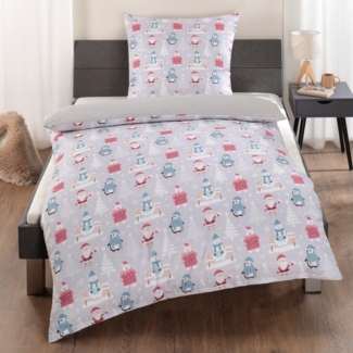 Delindo Lifestyle Bettwäsche 135x200 cm, Weihnachten, Bettbezug mit 80x80 cm Kissenbezug, grau, Microfaser