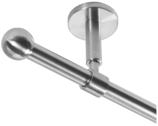 BASIT Gardinenstange Rohr Edelstahl 16 mm mit Deckenträgern 120 cm E22, Ø 16 mm, 1-läufig, verschraubt, Edelstahl, D11 120 cm E22 Kugel