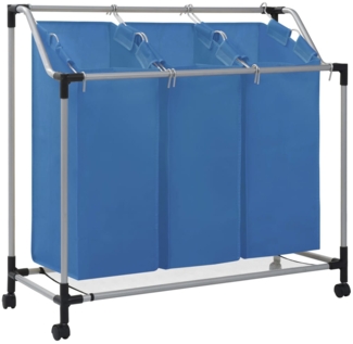 vidaXL Wäschesortierer mit 3 Taschen Blau Stahl 288331