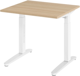 bümö manuell höhenverstellbarer Schreibtisch 80x80 in Eiche, Gestell in weiß/alu - PC Tisch höhenverstellbar & klein, höhenverstellbarer Tisch Büro, kleiner Computertisch verstellbar, X08-E-WC