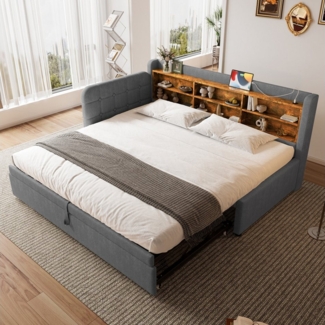 Flieks Daybett, Polsterbett Tagesbett 90/180x200 cm mit Ausziehbett und Aufladen