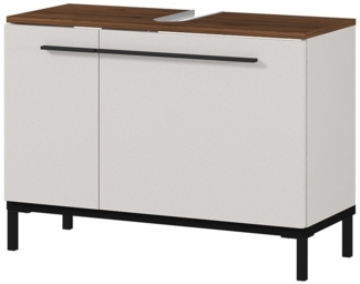 Lomadox Waschbeckenschrank YOKOHAMA-01 Badezimmer in Kaschmir mit Absetzung in Nussbaum Nb, 80/59/34 cm