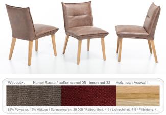4x Polsterstuhl Gerit 2 Rücken mit Naht Esszimmerstuhl Massivholzstuhl Eiche natur lackiert, Kombi Fleckless Rosso
