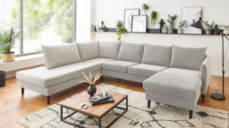 ATLANTIC home collection Wohnlandschaft Rekvik U-Form, mit Wellenunterfederung, mit Massivholzfüßen