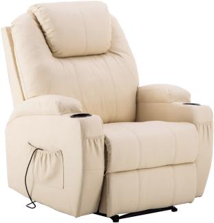 MCombo Elektrisch Relaxsessel Massagesessel Fernsehsessel 7061, mit Liegefunktion, mit Vibration Heizung, Kunstleder, Creme, 92 x 92 x 109 cm