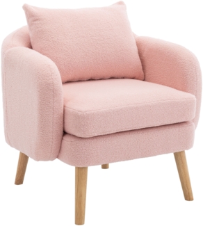 Merax Sessel mit Zierkissen und Massivholzbeine, Loungesessel, Einzelsessel mit Teddyplüsch, Rosa