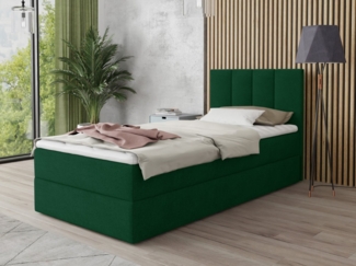 Boxspringbett Star Mini mit Bettkasten, Bonell-Matratze und Topper - Einzelbett mit Matratzentopper, Polsterbett, Bett, Schlafzimmer, Jugendzimmer (Grün (Kronos 19), 100 x 200 cm)
