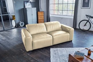 KAWOLA Sofa FINN 3-Sitzer mit Relaxfunktion Leder cremeweiß 80 x 107 x 210 cm